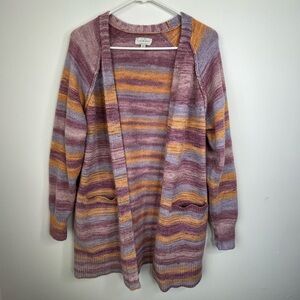 Lucky Brand Pink Multi Striped Open-Front Cardigan size large